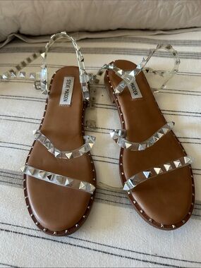 Steve Madden travel Brown Sandals with Clear Studded Straps 8